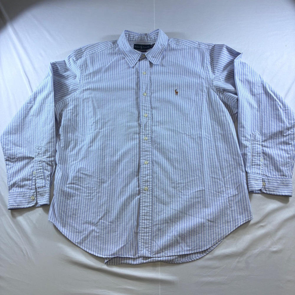 Ralph Lauren Mens XXL Classic Fit Blue White Striped Oxford Button Down Shirt